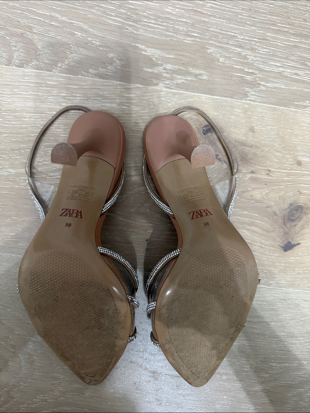 Zara Tan Pointed-Toe Clear D'Orsay Heels with Rhinestone Straps - Picture 3 of 4